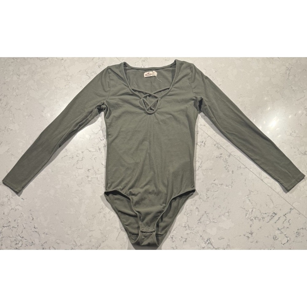 Hollister Bodysuit Womens Medium Green Long Sleeveโ Crisscross V-Neck Stretch